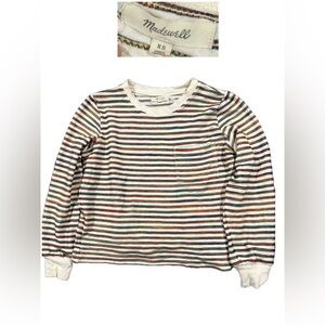 Madewell Kids Long Sleeve Striped Tee in Cream with Brown & Green Stripes